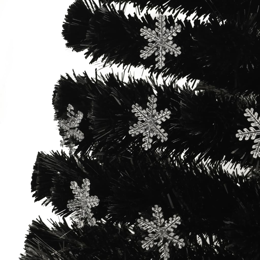 Albero Natale con Fiocchi di Neve a LED Nero 150cm Fibra Ottica