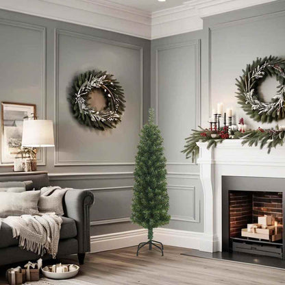 Albero di Natale Artificiale Sottile con Base Verde 120 cm PVC