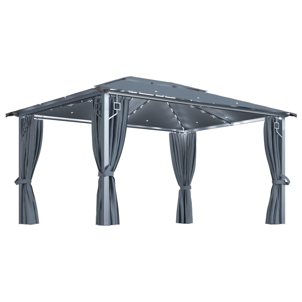 Gazebo con Tende e Luci LED 400x300 cm Antracite in Alluminio