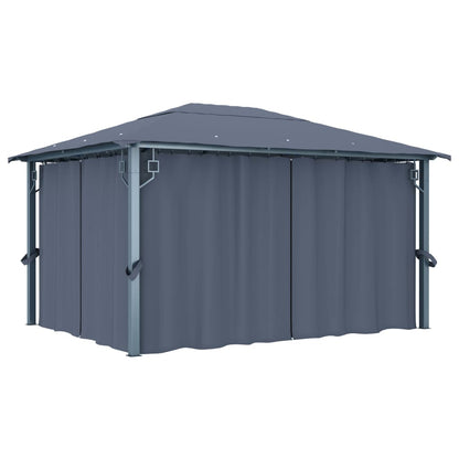 Gazebo con Tende e Luci LED 400x300 cm Antracite in Alluminio