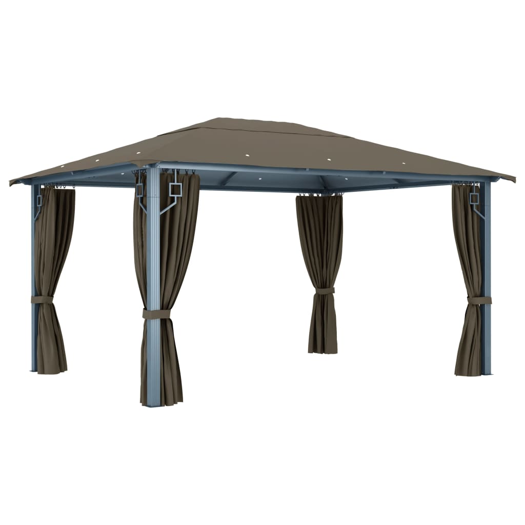 Gazebo con Tende e Luci LED 400x300 cm Grigio Talpa Alluminio