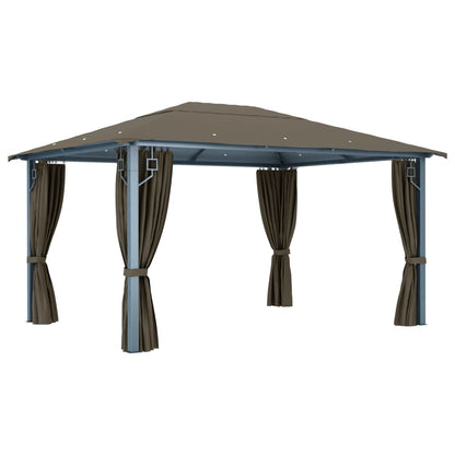 Gazebo con Tende e Luci LED 400x300 cm Grigio Talpa Alluminio