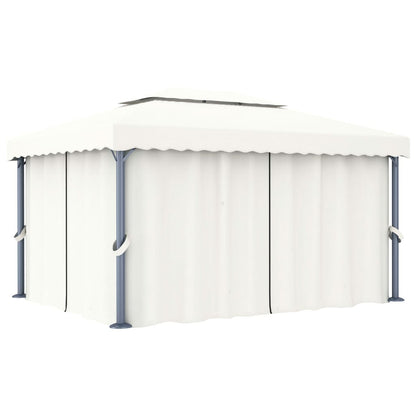 Gazebo con Tende e Stringa di Luci LED 4x3 m Bianco Crema