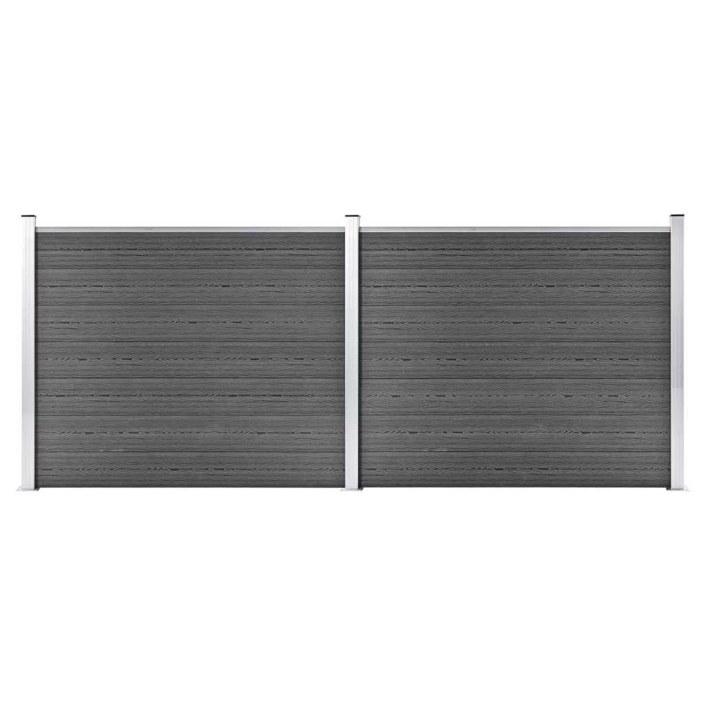 Set Pannelli di Recinzione in WPC 353x146 cm Nero