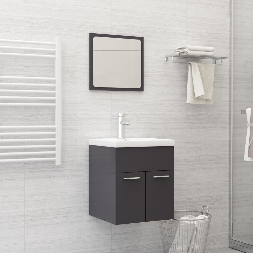 Set Mobili da Bagno Grigio Lucido in Truciolato