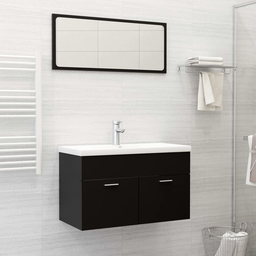 Set Mobili da Bagno Nero in Truciolato