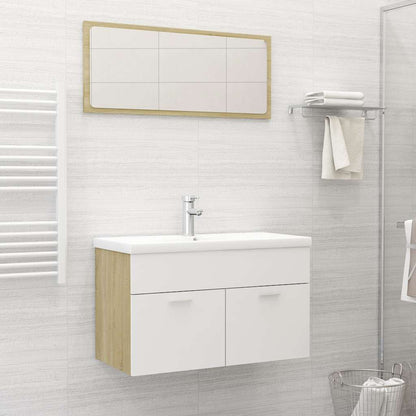 Set Mobili da Bagno Bianco e Rovere Sonoma in Truciolato
