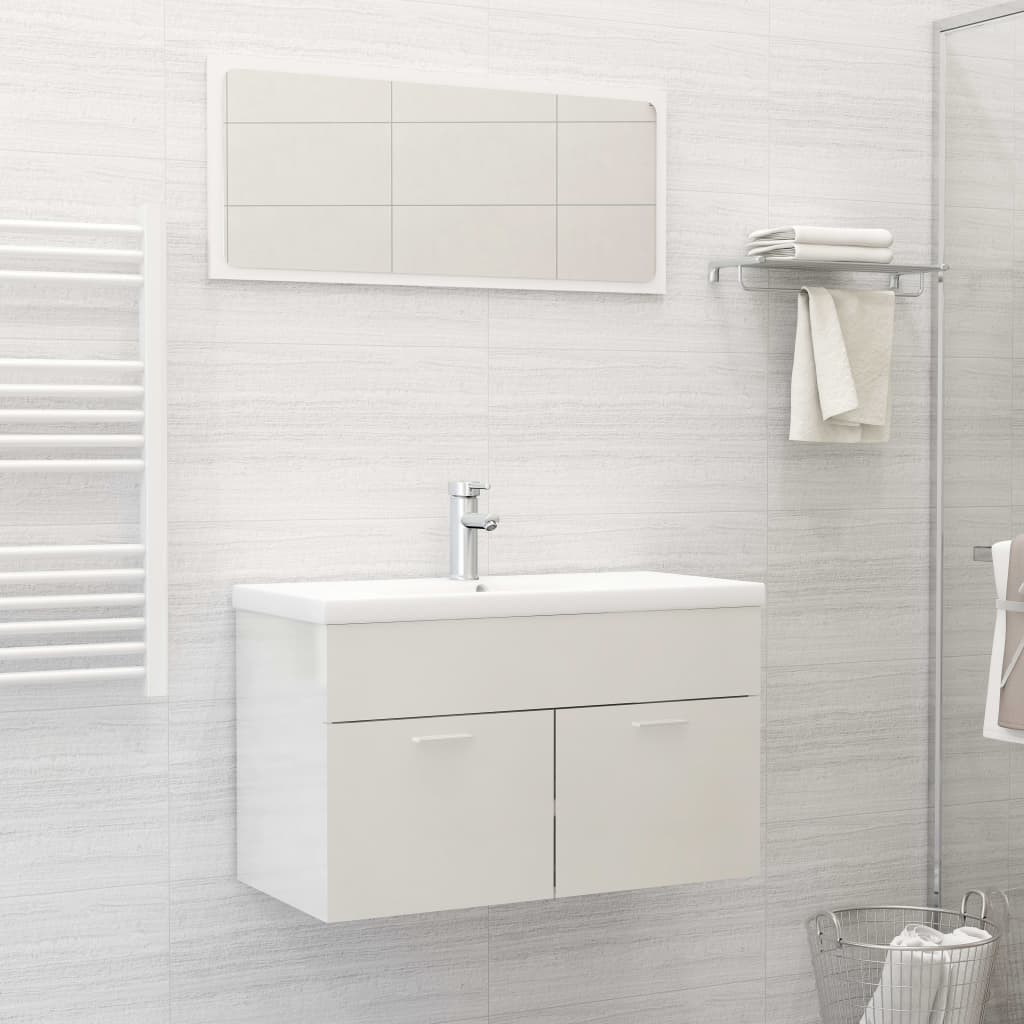 Set Mobili da Bagno Bianco Lucido in Truciolato