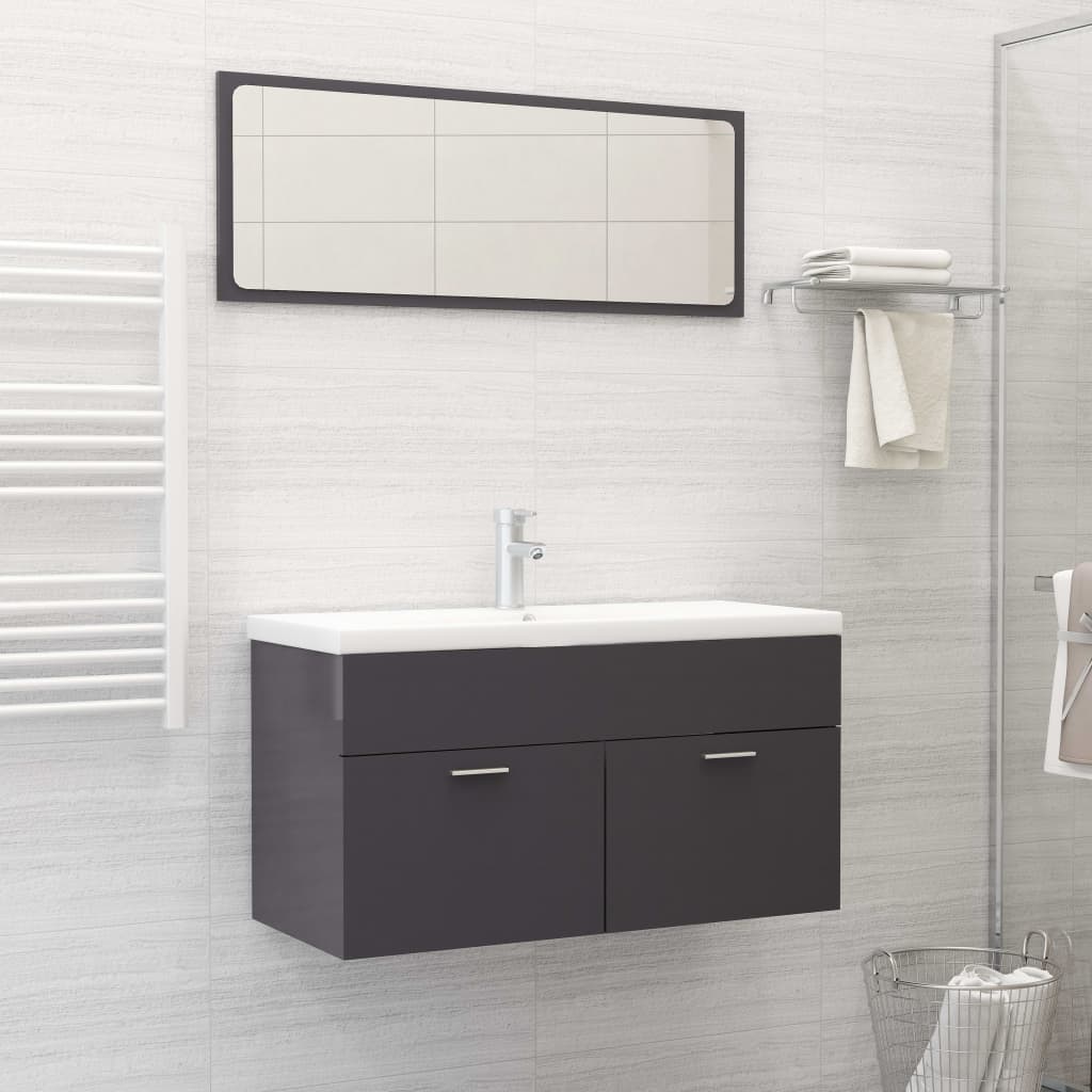 Set Mobili da Bagno Grigio Lucido in Truciolato