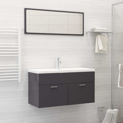 Set Mobili da Bagno Grigio Lucido in Truciolato