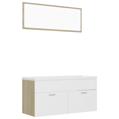 Set Mobili da Bagno Bianco e Rovere Sonoma in Truciolato