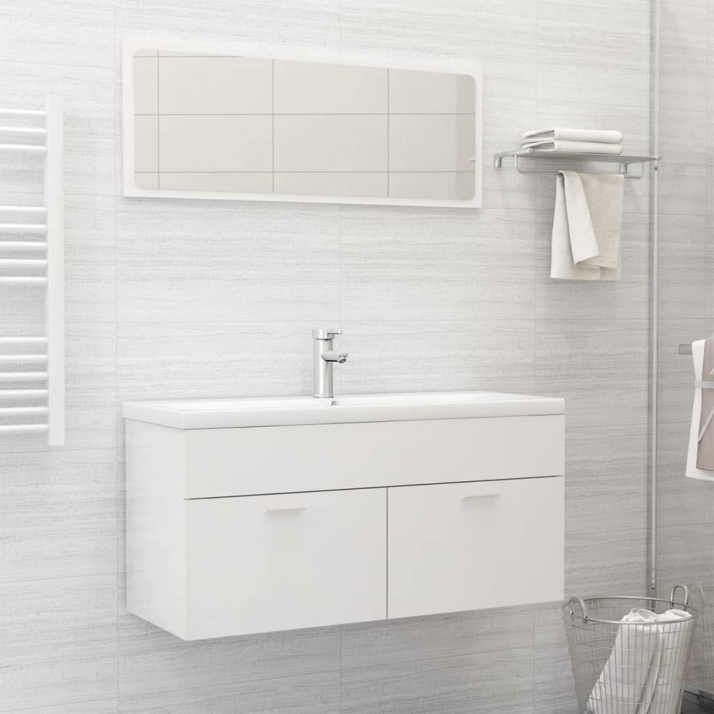 Set Mobili da Bagno Bianco Lucido in Truciolato