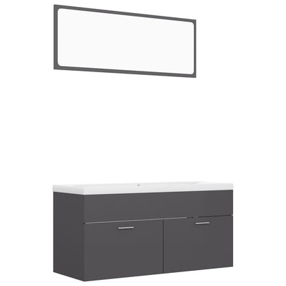 Set Mobili da Bagno Grigio Lucido in Truciolato