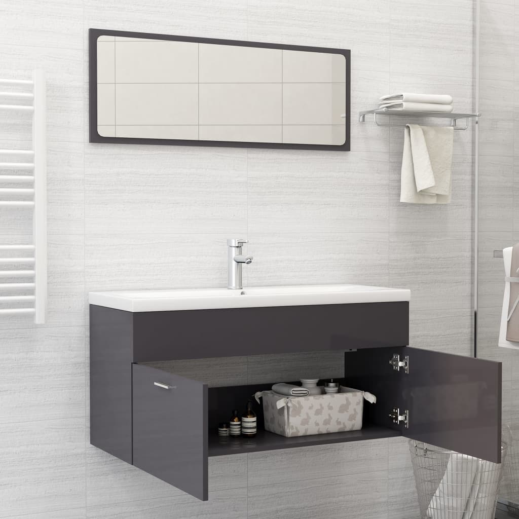 Set Mobili da Bagno Grigio Lucido in Truciolato