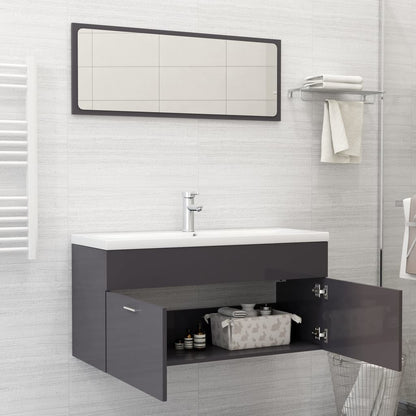 Set Mobili da Bagno Grigio Lucido in Truciolato
