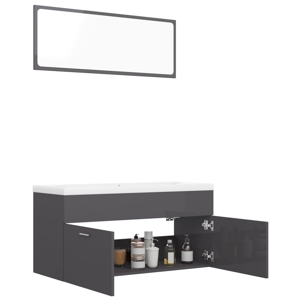 Set Mobili da Bagno Grigio Lucido in Truciolato