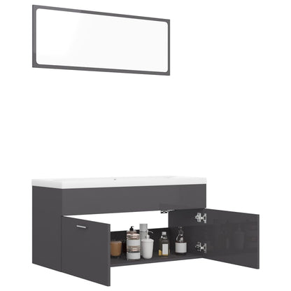 Set Mobili da Bagno Grigio Lucido in Truciolato