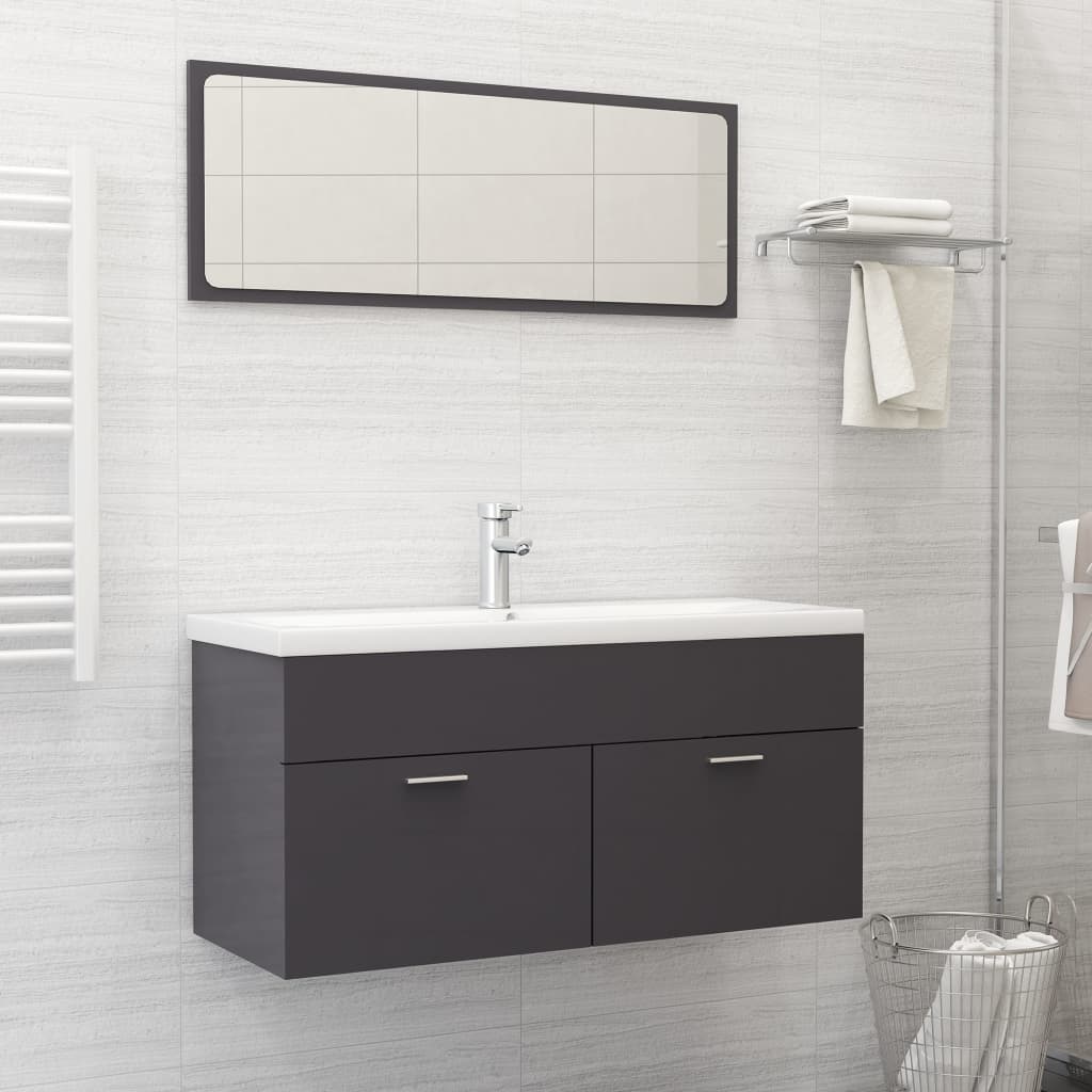 Set Mobili da Bagno Grigio Lucido in Truciolato