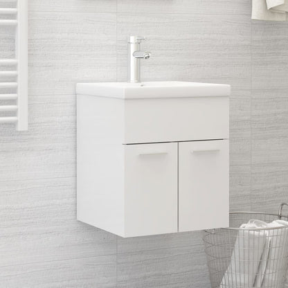 Mobile con Lavabo Integrato Bianco Lucido in Legno Multistrato