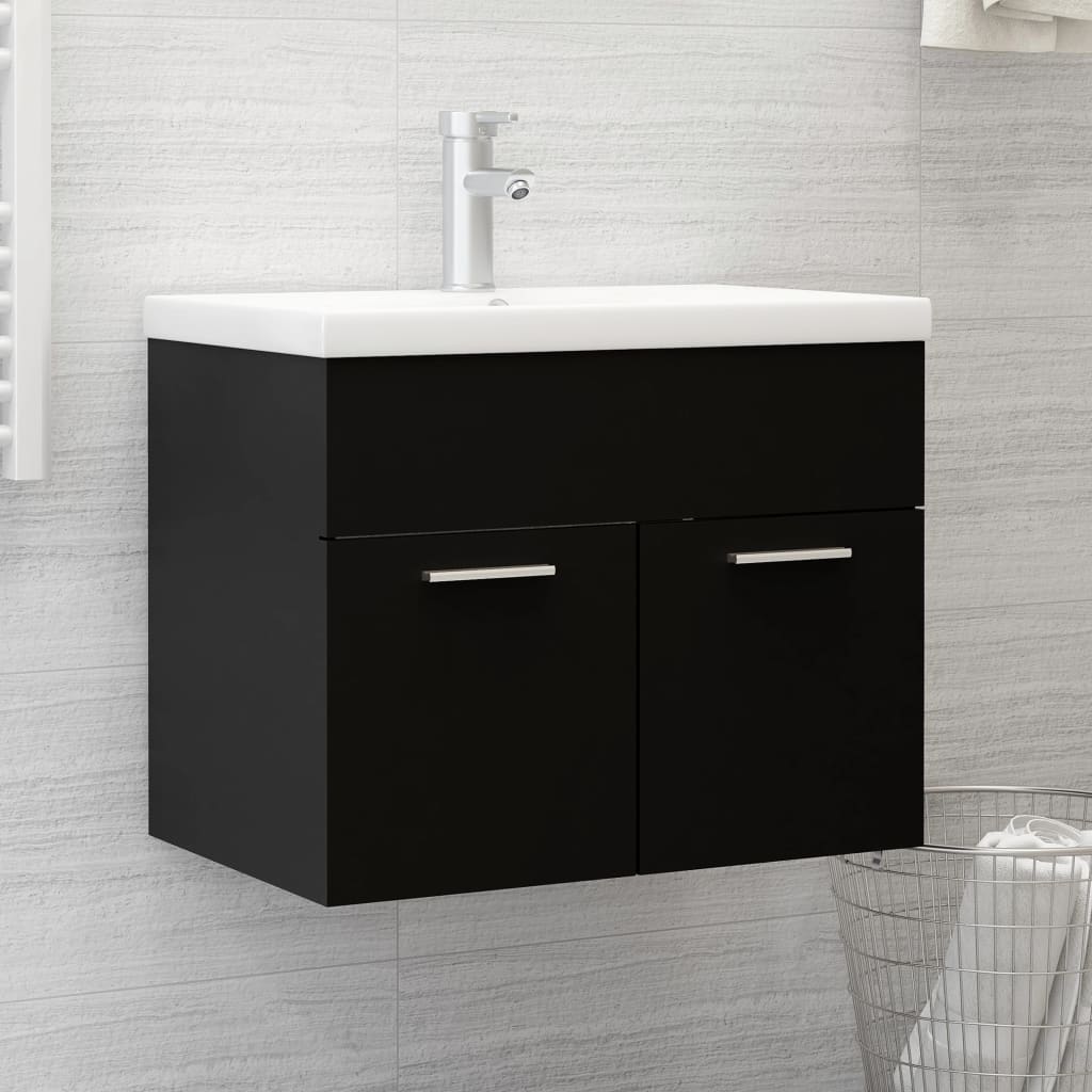 Mobile con Lavabo Integrato Nero in Legno Multistrato