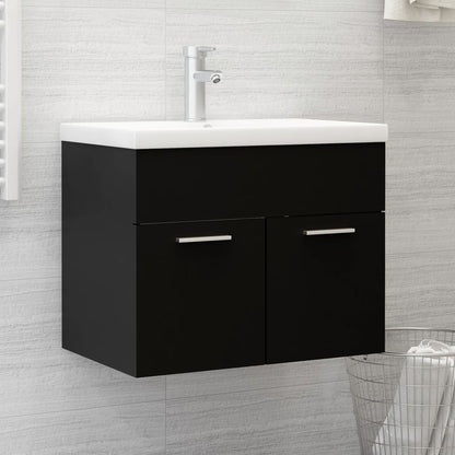 Mobile con Lavabo Integrato Nero in Legno Multistrato