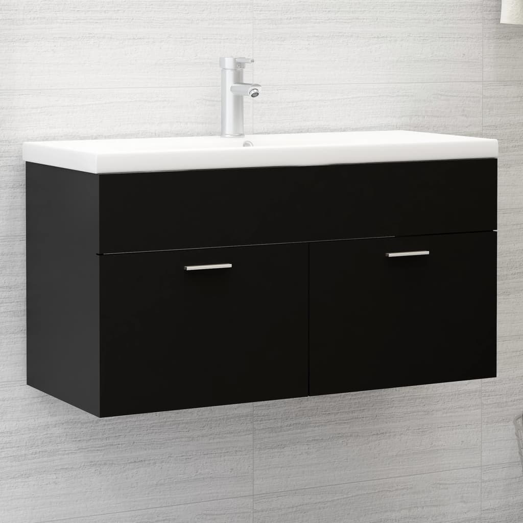 Mobile con Lavabo Integrato Nero in Legno Multistrato