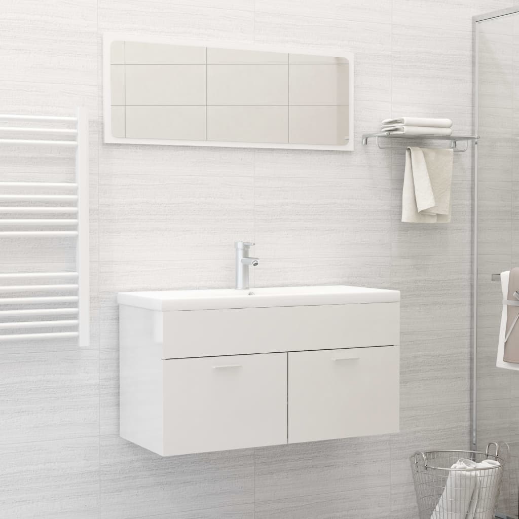 Set Mobili da Bagno Bianco Lucido in Legno Multistrato