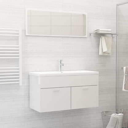 Set Mobili da Bagno Bianco Lucido in Legno Multistrato