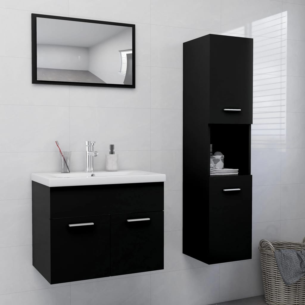Set Mobili da Bagno Nero in Legno Multistrato