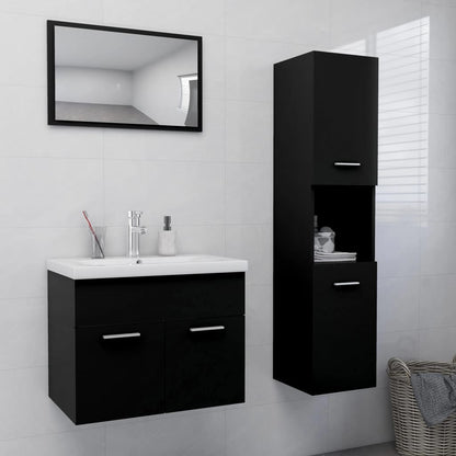 Set Mobili da Bagno Nero in Legno Multistrato