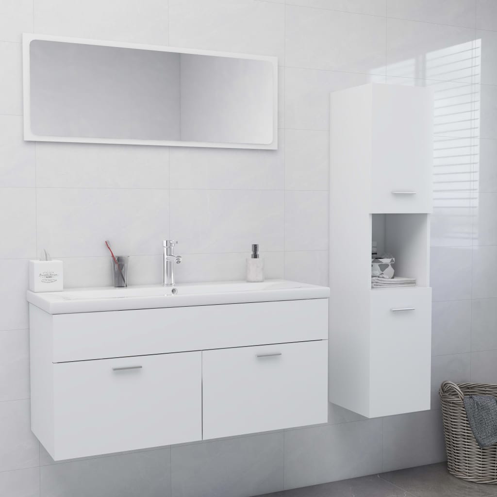 Set Mobili da Bagno Bianco in Legno Multistrato