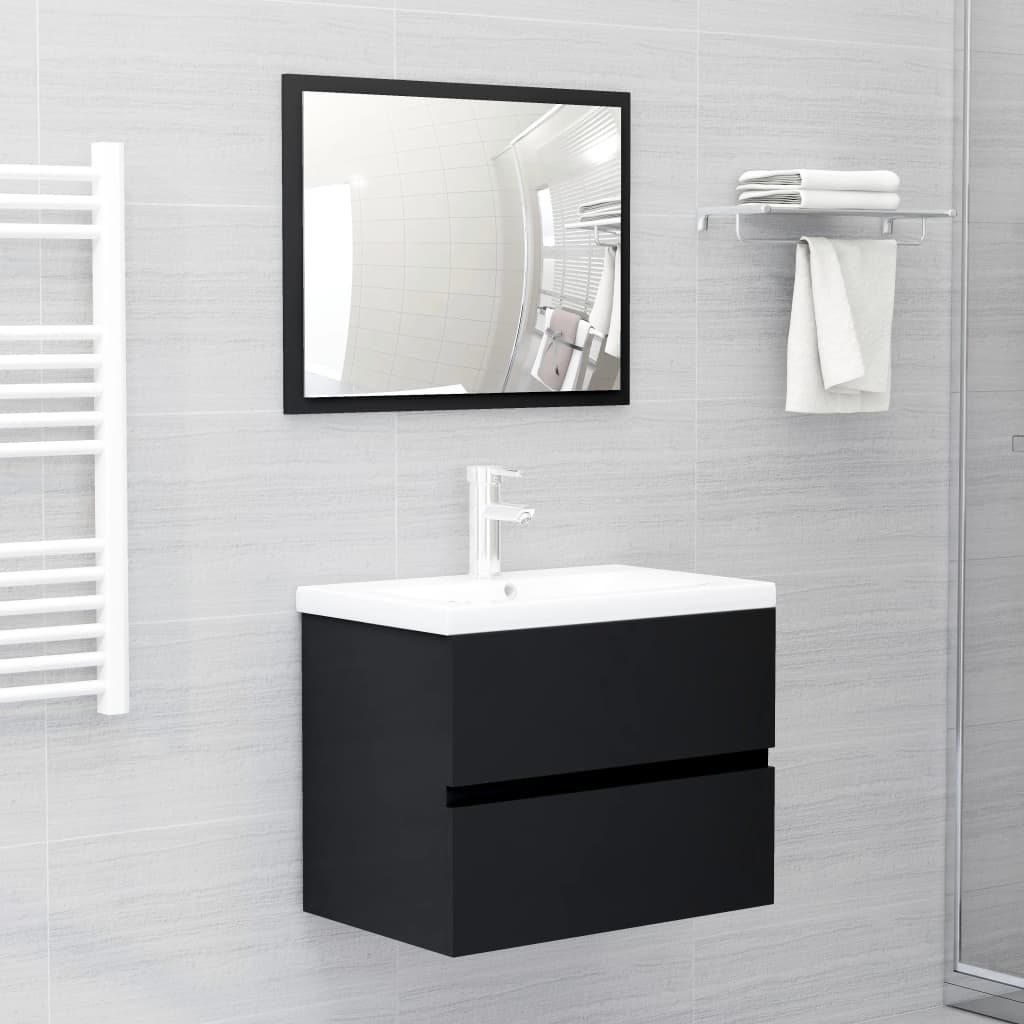 Set Mobili da Bagno Nero in Legno Multistrato