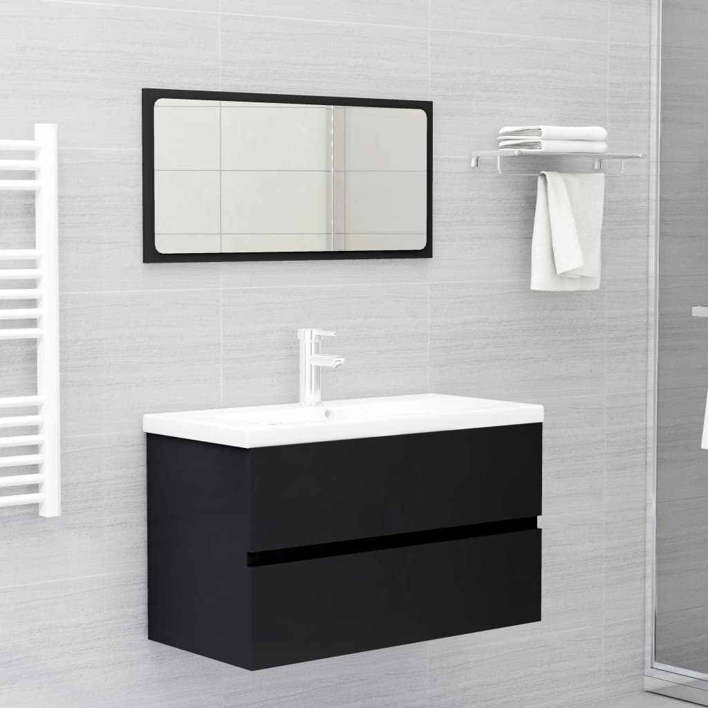 Set Mobili da Bagno Nero in Legno Multistrato