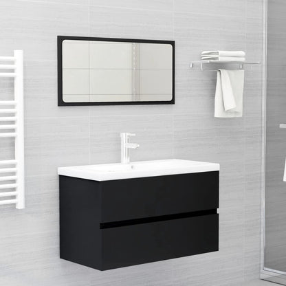 Set Mobili da Bagno Nero in Legno Multistrato