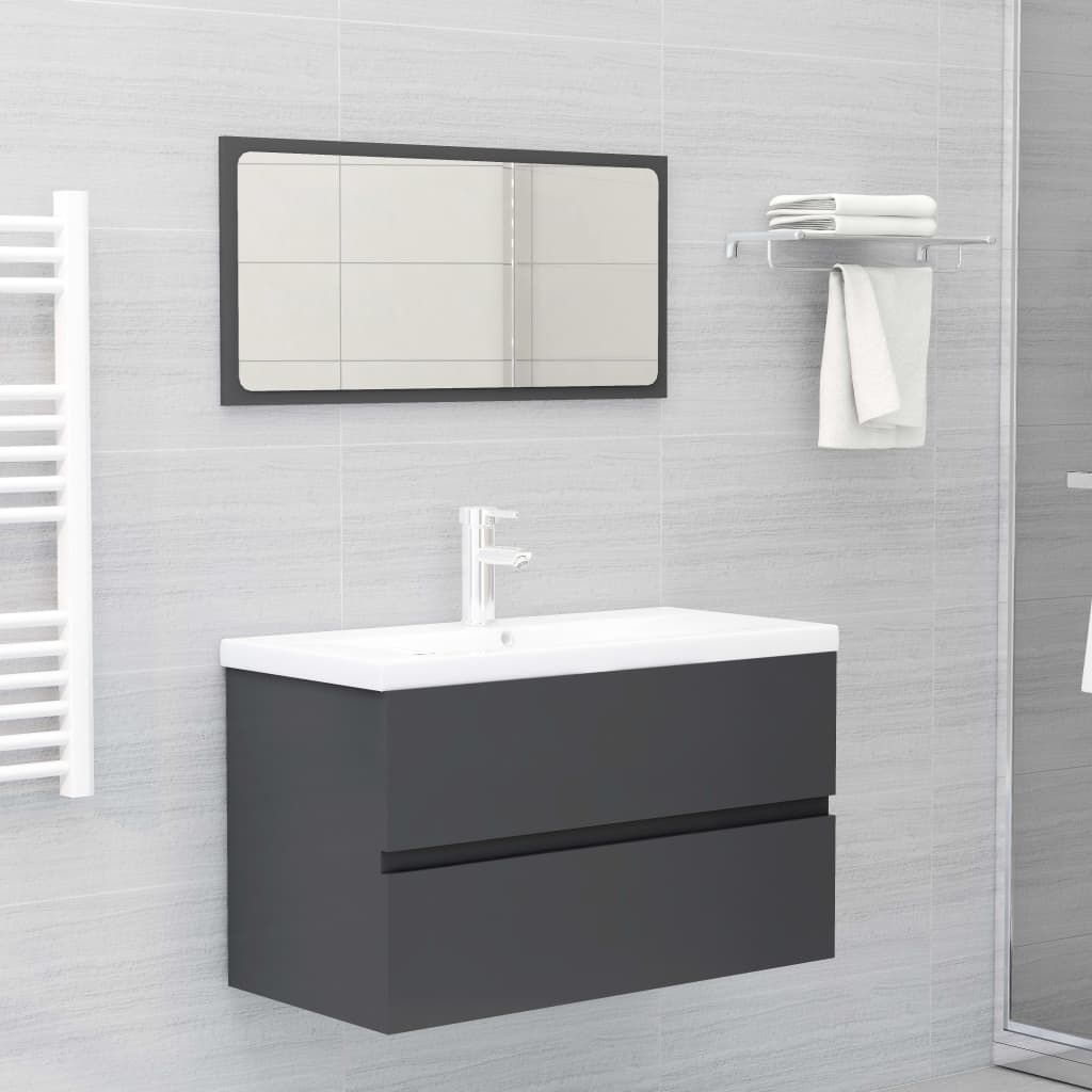 Set Mobili da Bagno Grigio in Legno Multistrato