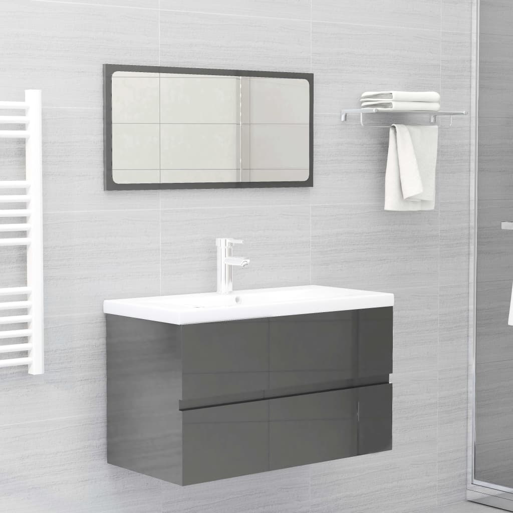 Set Mobili da Bagno Grigio Lucido in Legno Multistrato