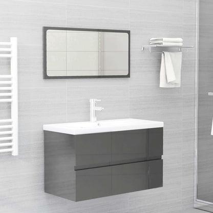 Set Mobili da Bagno Grigio Lucido in Legno Multistrato