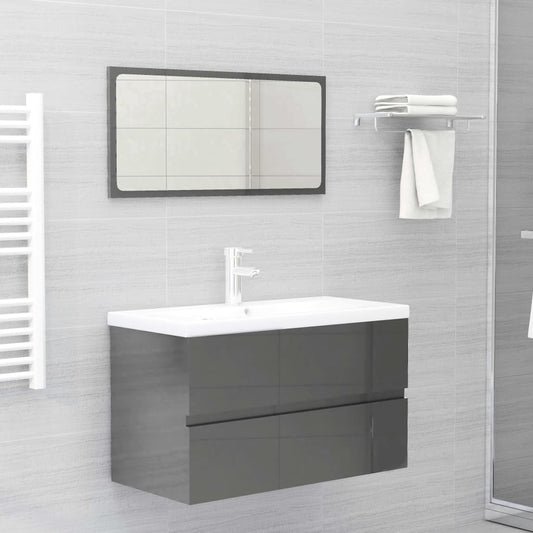 Set Mobili da Bagno Grigio Lucido in Legno Multistrato
