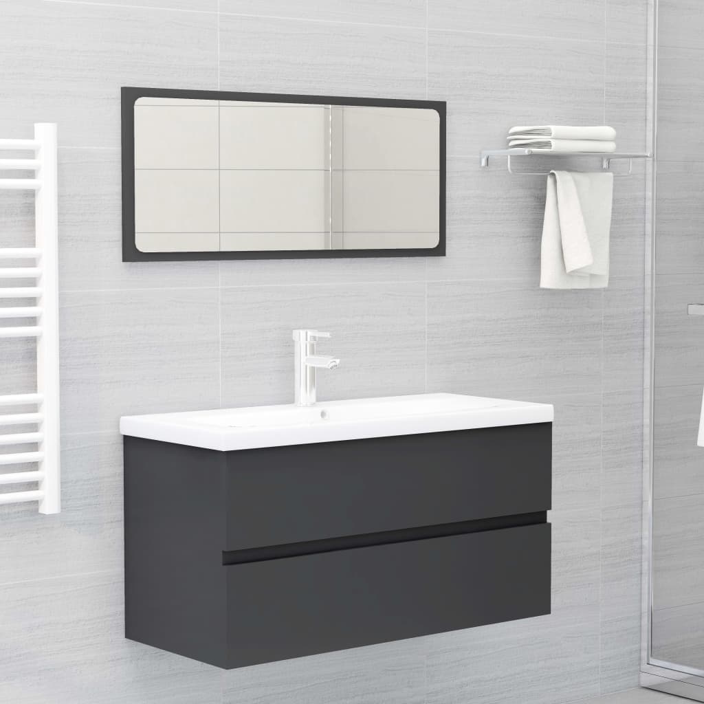 Set Mobili da Bagno Grigio in Legno Multistrato