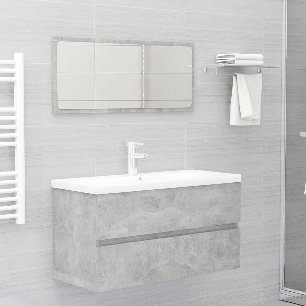 Set Mobili da Bagno Grigio Cemento in Legno Multistrato