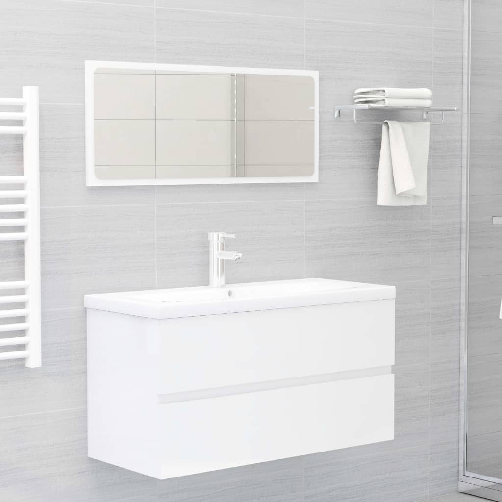 Set Mobili da Bagno Bianco Lucido in Legno Multistrato