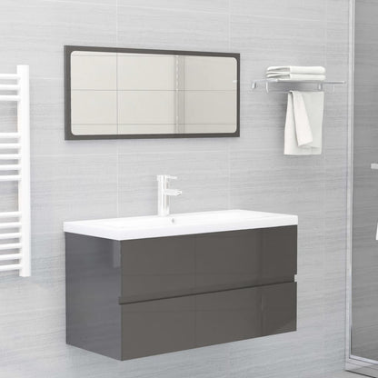 Set Mobili da Bagno Grigio Lucido in Legno Multistrato