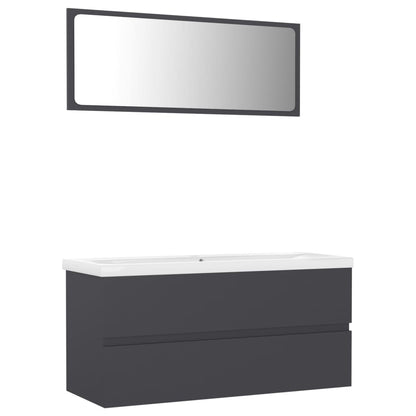 Set Mobili da Bagno Grigio in Legno Multistrato
