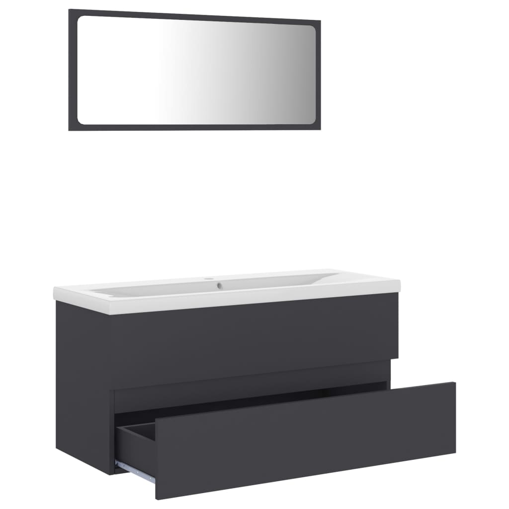 Set Mobili da Bagno Grigio in Legno Multistrato
