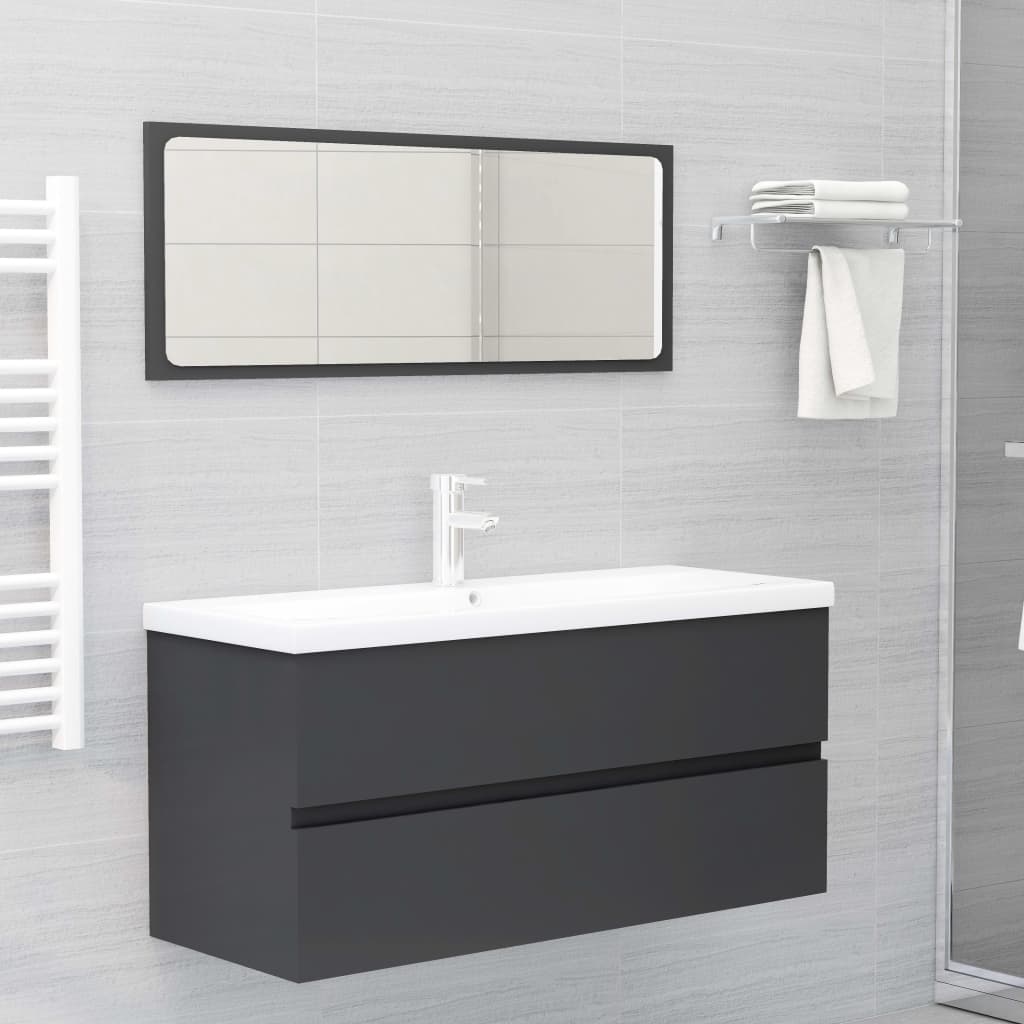 Set Mobili da Bagno Grigio in Legno Multistrato