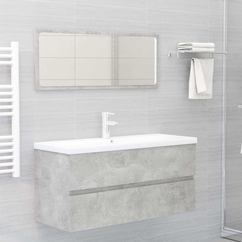 Set Mobili da Bagno Grigio Cemento in Legno Multistrato