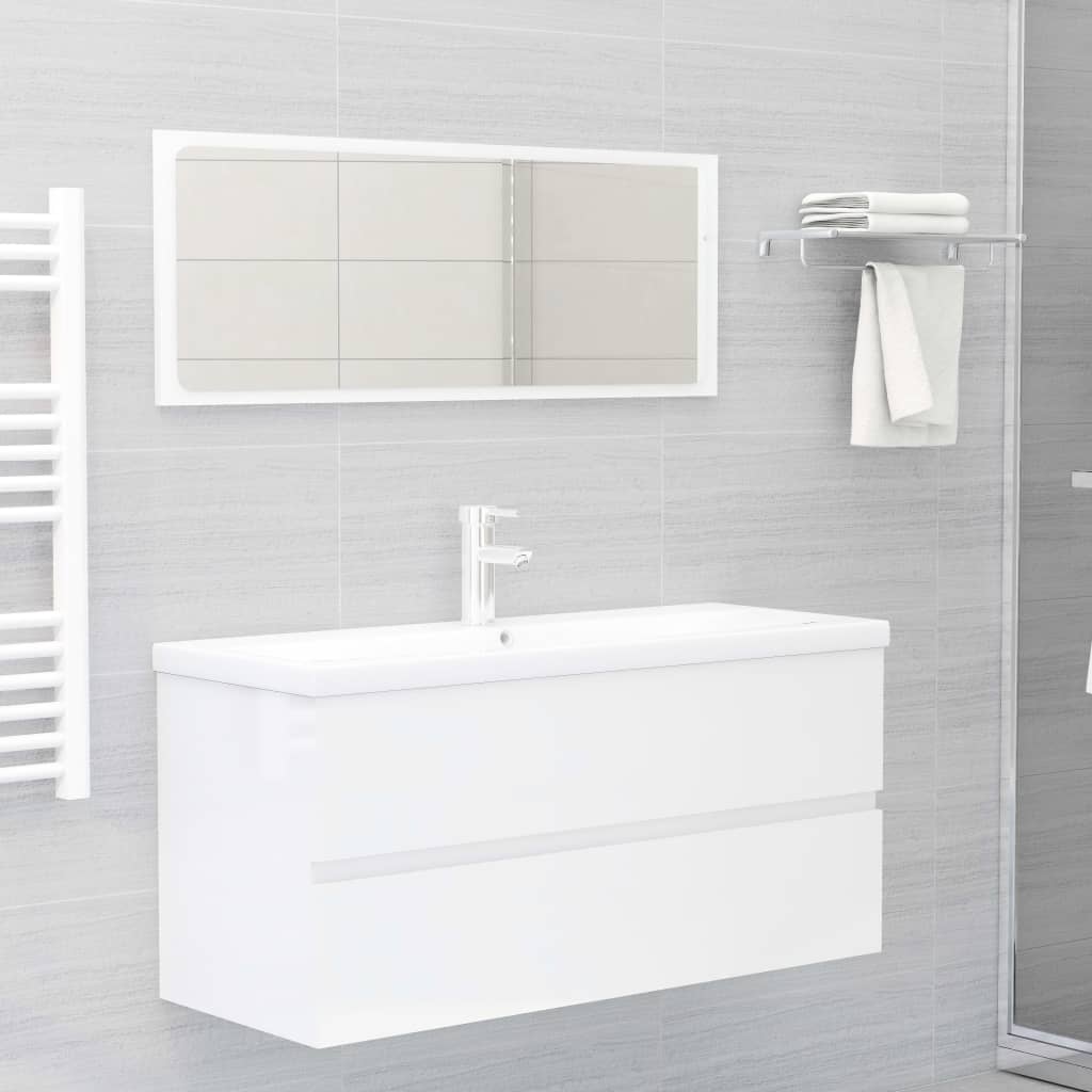 Set Mobili da Bagno Bianco Lucido in Legno Multistrato
