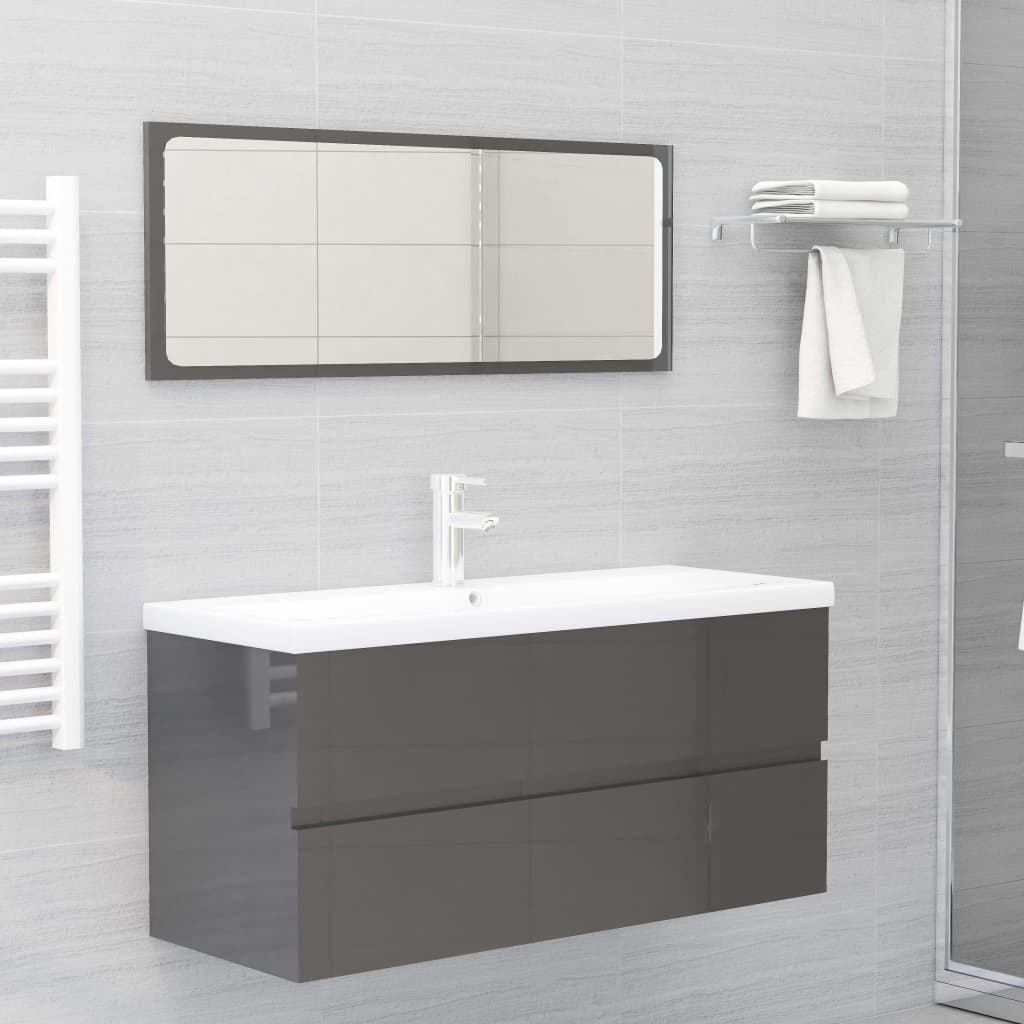 Set Mobili da Bagno Grigio Lucido in Legno Multistrato