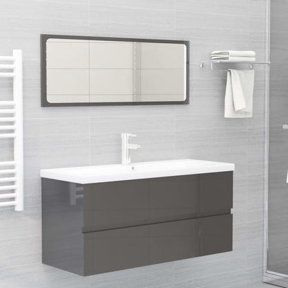 Set Mobili da Bagno Grigio Lucido in Legno Multistrato