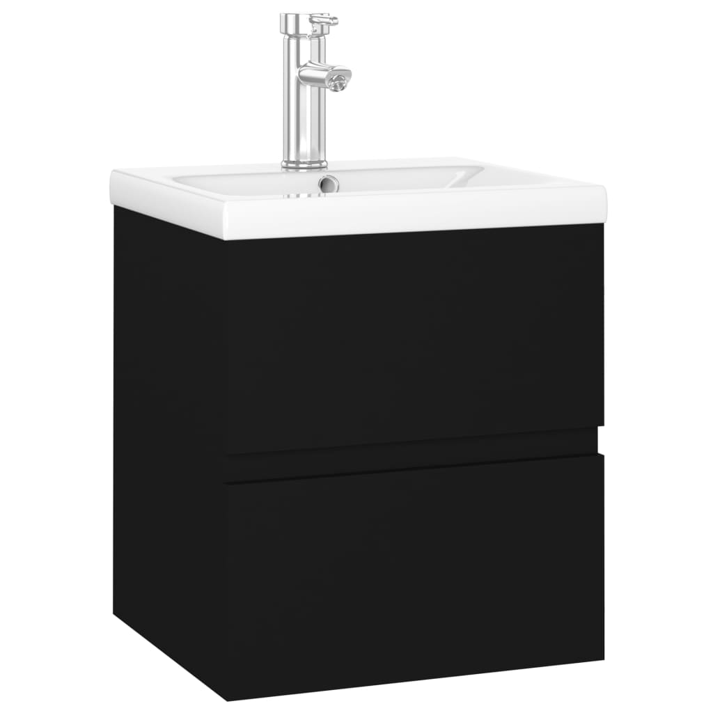 Mobile Bagno con Lavabo Integrato Nero in Legno Multistrato